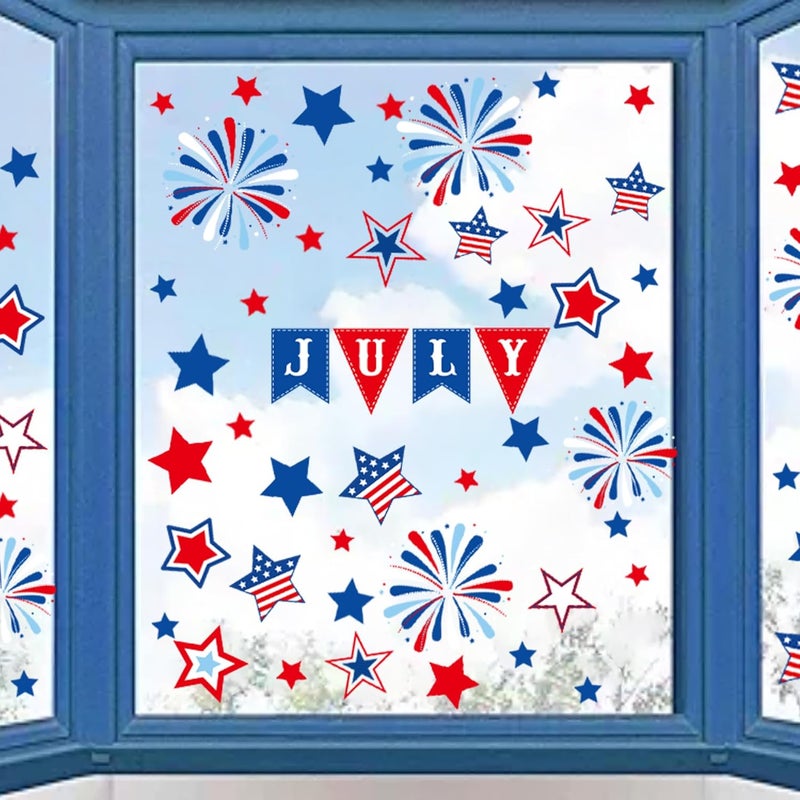 i-Beeboo 4th of July Patriotic Window Clings USA Double-Sided Window Art Decals USA Independence Memorial Day Stripes Star Fireworks Flags Balloon Decorations for Home School Office 9 Sheets (A) - Image 2